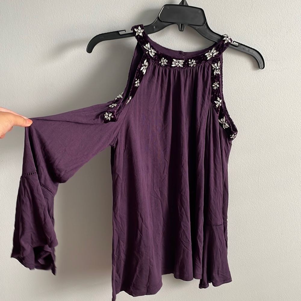 INC Purple Velvet Bejeweled Top - Size S